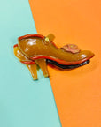 Antique Art Deco costume brown bakelite shoes brooch