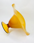 Large Italian Midcentury cased amber glass comport/footed fruit bowl with ruffle rim