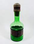 Rare Midcentury Italian green glass set with detachable leather sleeves