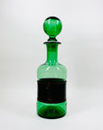 Rare Midcentury Italian green decanter glass set with detachable leather sleeves