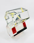 Antique Art Deco black and citrine hexagons glass posy vase by Karl Palda