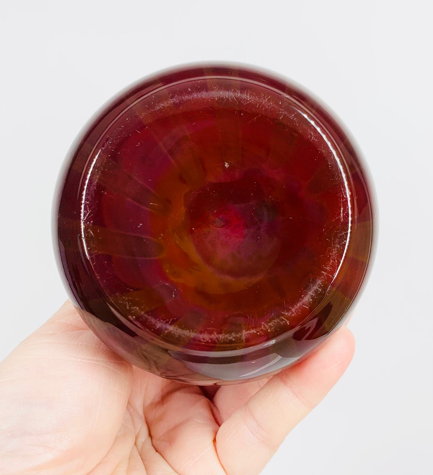 Space Age hand made red glass posy vase