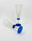 Extremely rare 1980s mouth blown Memphis satin blue glass flutes