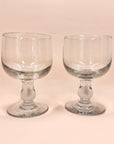 Antique short stem mouth blown grey glass wine goblet