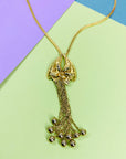 Rare 1970s Anson American triple plated gold necklace with floral tassel pendant