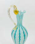 Antique Venetian blue zanfirico lattice glass vase with gold aventurine handle base
