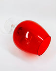 Large Midcentury Italian red glass brandy balloon vase with clear stem