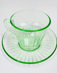 Extremely rare antique Art Deco green glass tea cup and matching saucer
