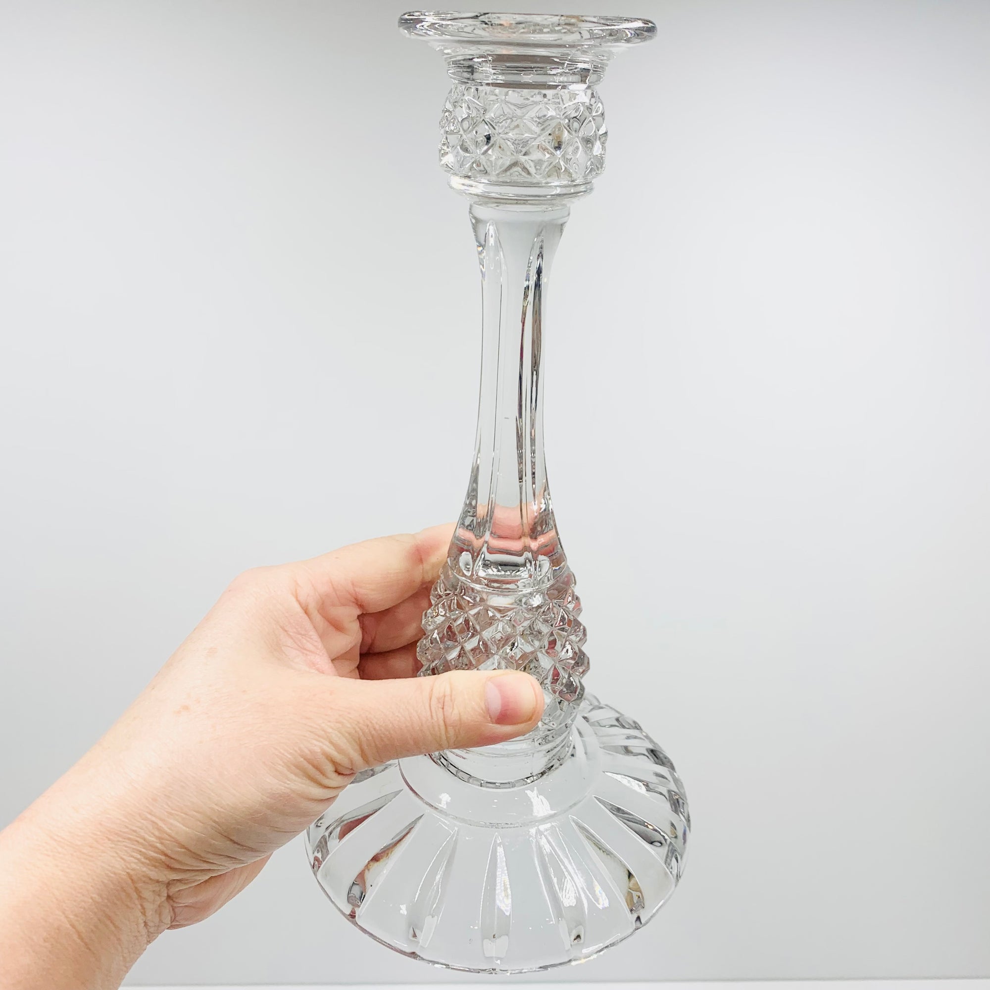 Antique tall cut crystal candle holder