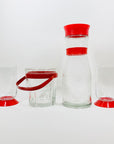 Retro Bodum tall water glasses/highball with red sleeves