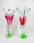 Rare Midcentury large Czech Skrdlovice swung pink green white sommerso glass vase