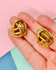 Rare 1960s French triple gold plated knot clip on earrings