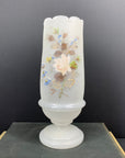 Antique Victorian hand painted floral motif satin glass vase