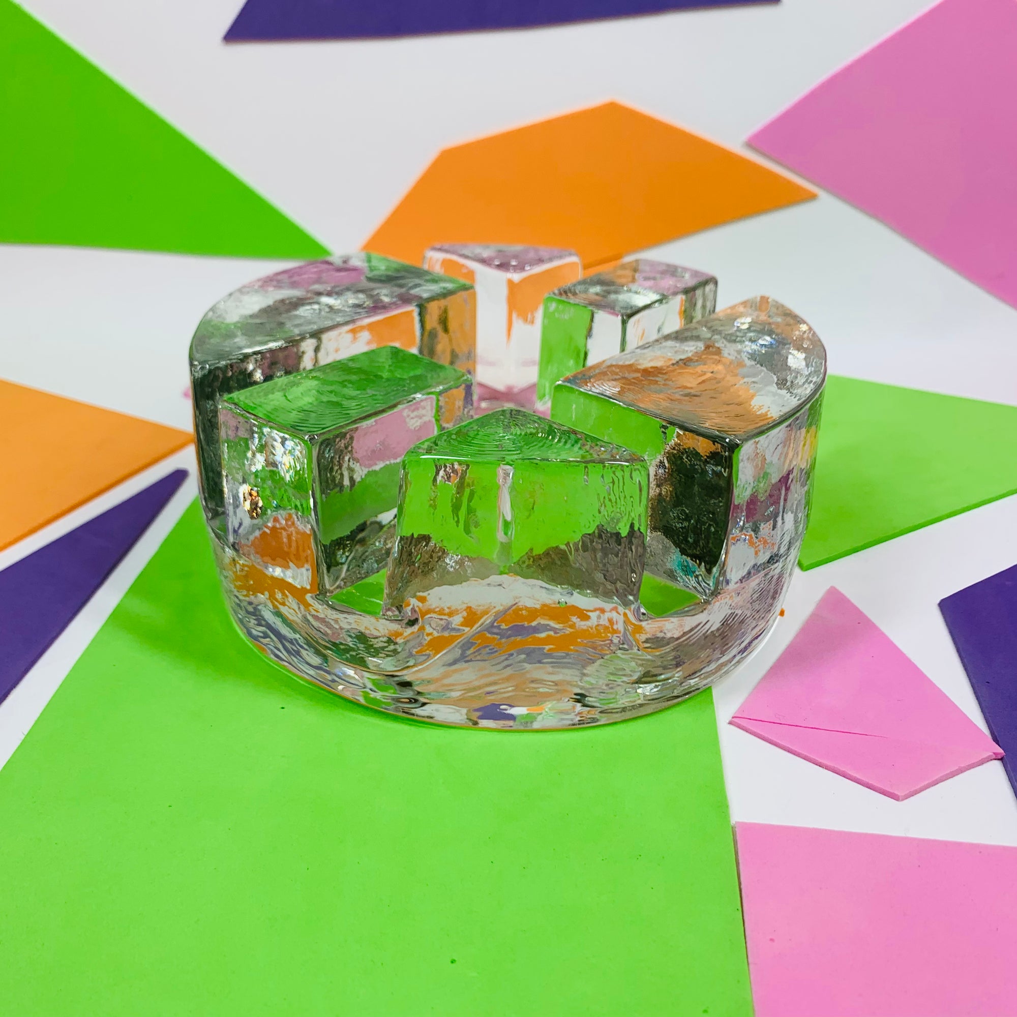 MCM Pukeberg circular glass block votive candle holder
