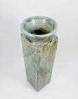 Modernist tall Japanese thick green glazed pottery vase with intentional rust glaze