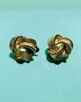 1960s French triple gold plated filigree trilogy knot clip on earrings