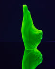 Art Deco reproduction of Lalique Nude with star bangle cape figurine in uranium glass