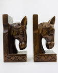 Extremely rare large set of Midcentury hand carved wooden horse head bookends
