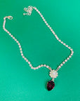 Brand new vintage costume necklace earrings suite with clear and purple rhinestones