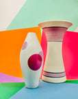 Rare hand painted 1980s white pottery vase
