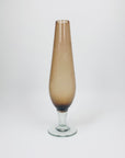 1940s hand etched brown glass posy vase with clear stem