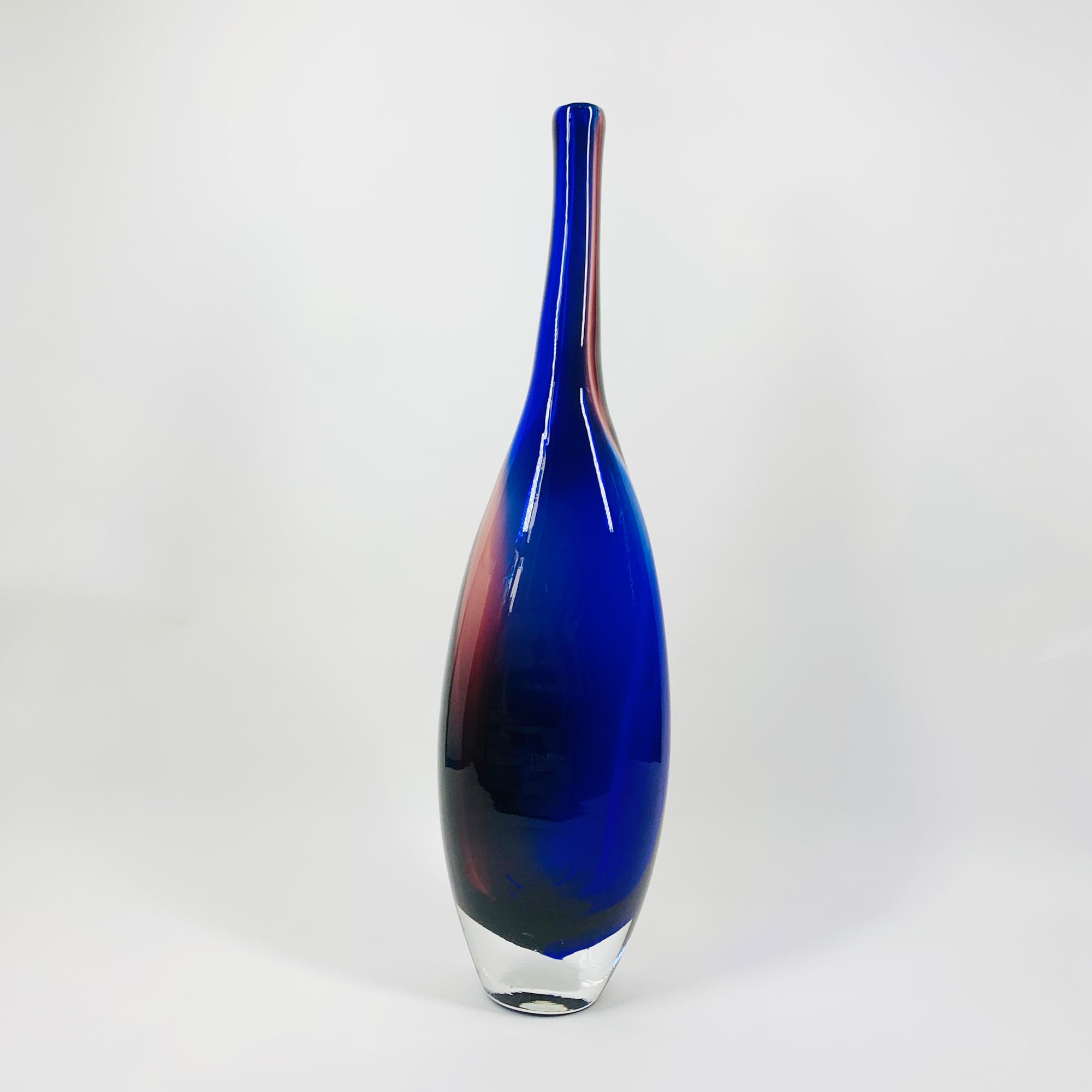 Retro Czech hand made cobalt blue purple sommerso glass bottle vase
