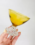 1970s AMBER BUBBLE FOOT ANCHOR HOCKING COUPE GLASSES