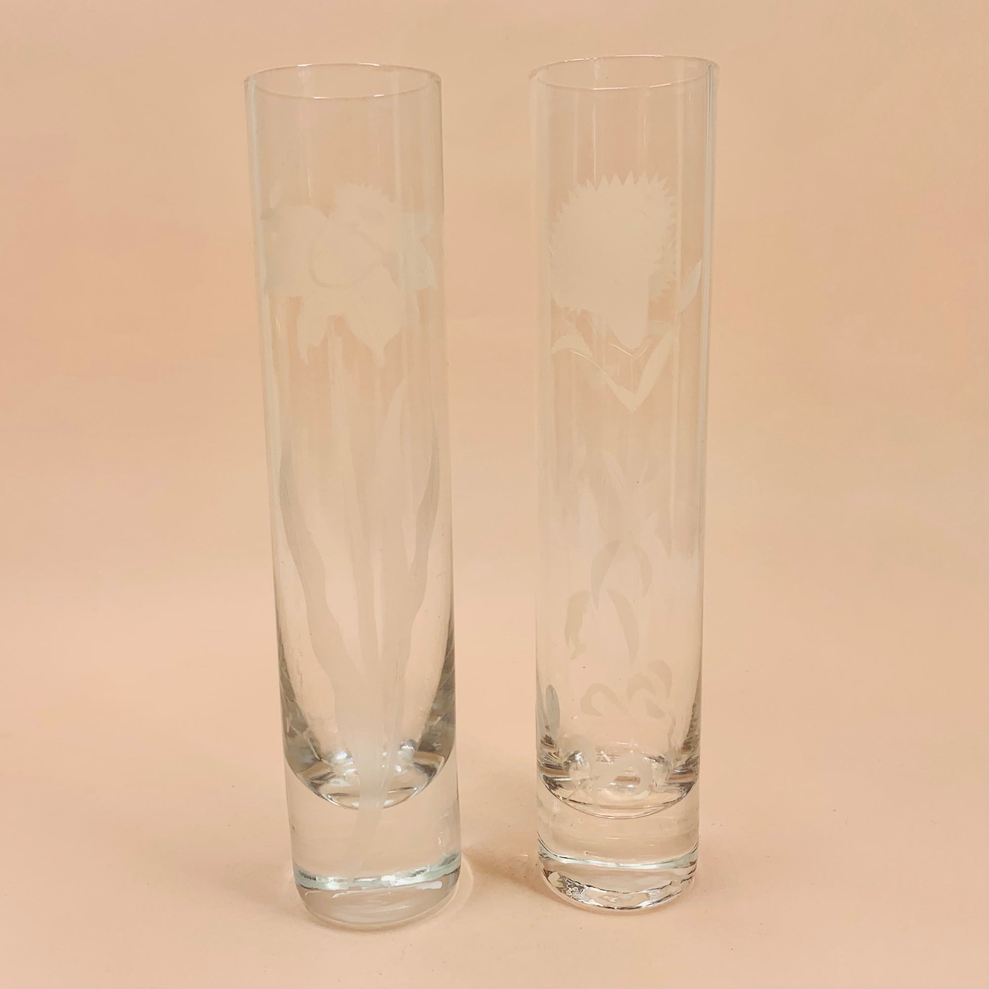 1940s hand etched tube glass vase