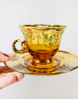Antique Bohemian amber glass tea set with gold gilding