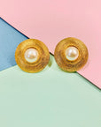 FILIGREE PEARL BUTTON EARRINGS