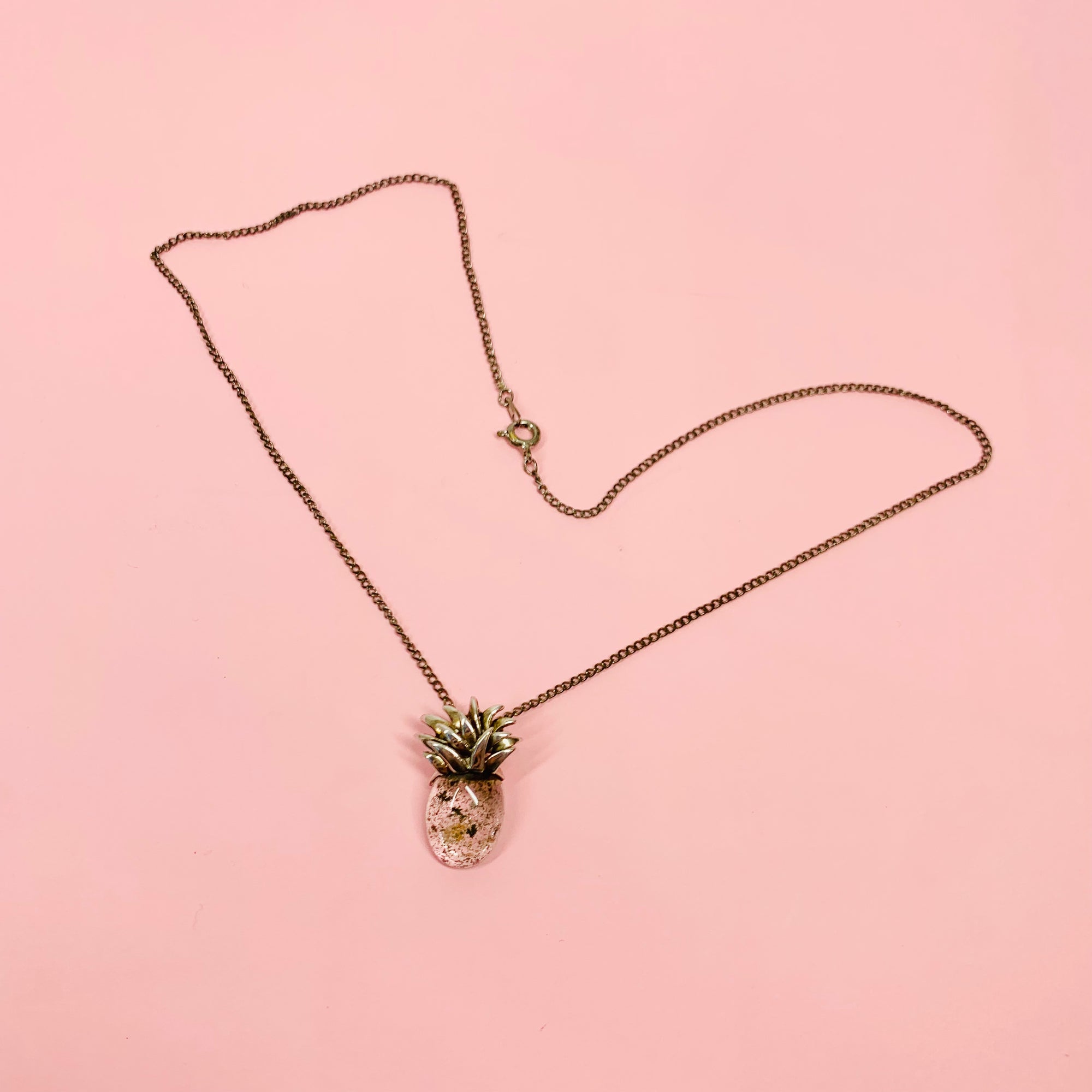 1970s pineapple silver resin pendant necklace