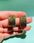1980s gold plated filigree wide half hoop clip on earrings