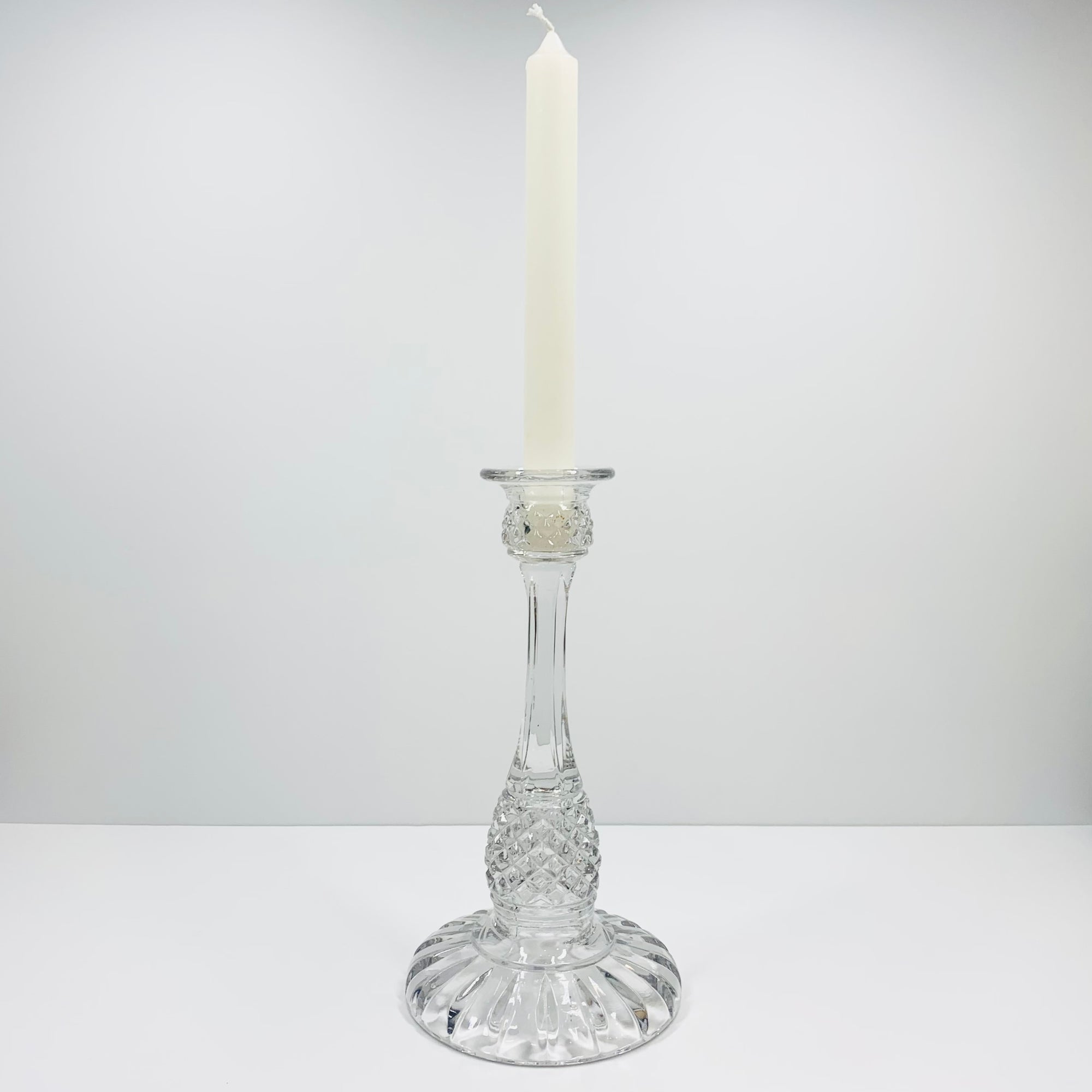 Antique tall cut crystal candle holder