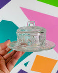 Rare antique Art Deco clear pressed glass sugar bowl