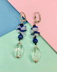 1970s silver plated drop earrings with lapis and raw stones