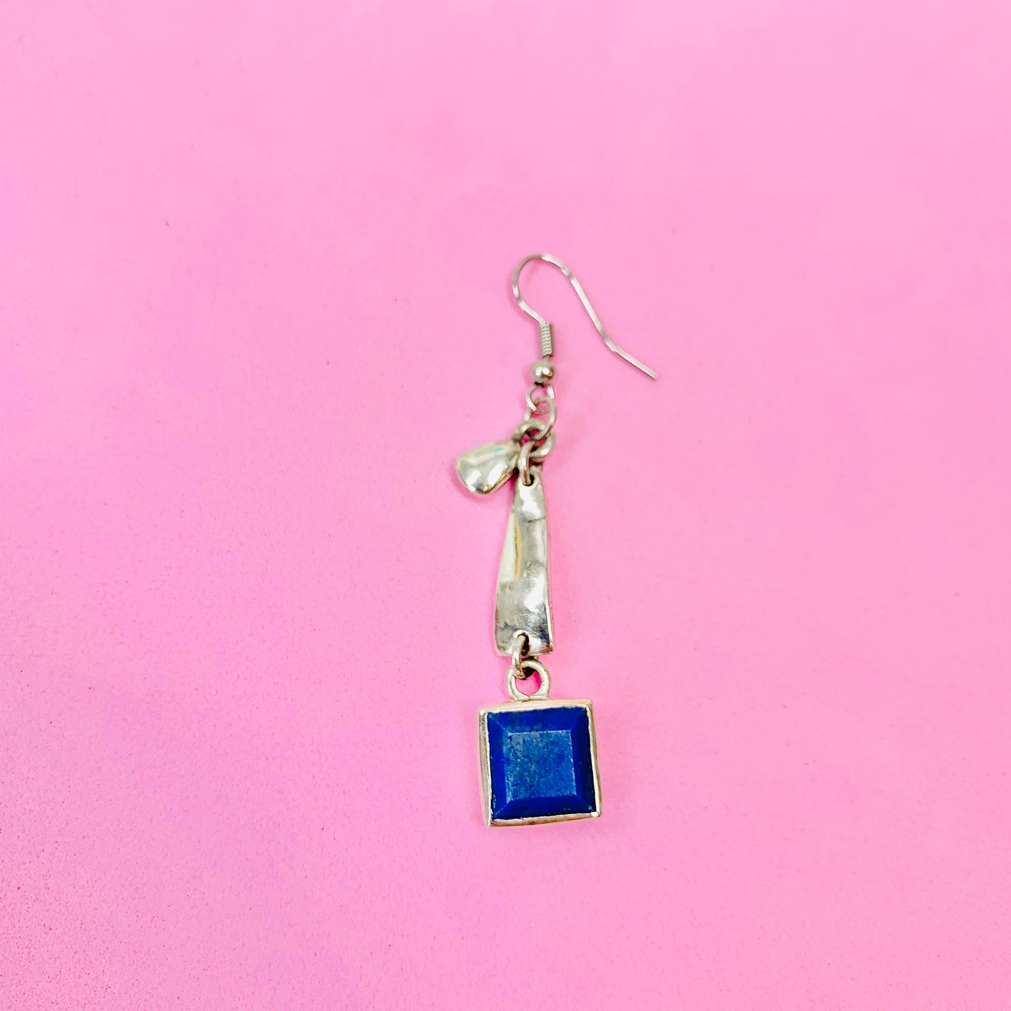 Midcentury sterling silver lapis drop earrings