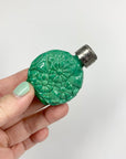 Antique hand carved Bohemian malachite mini perfume bottle with silver plated stopper