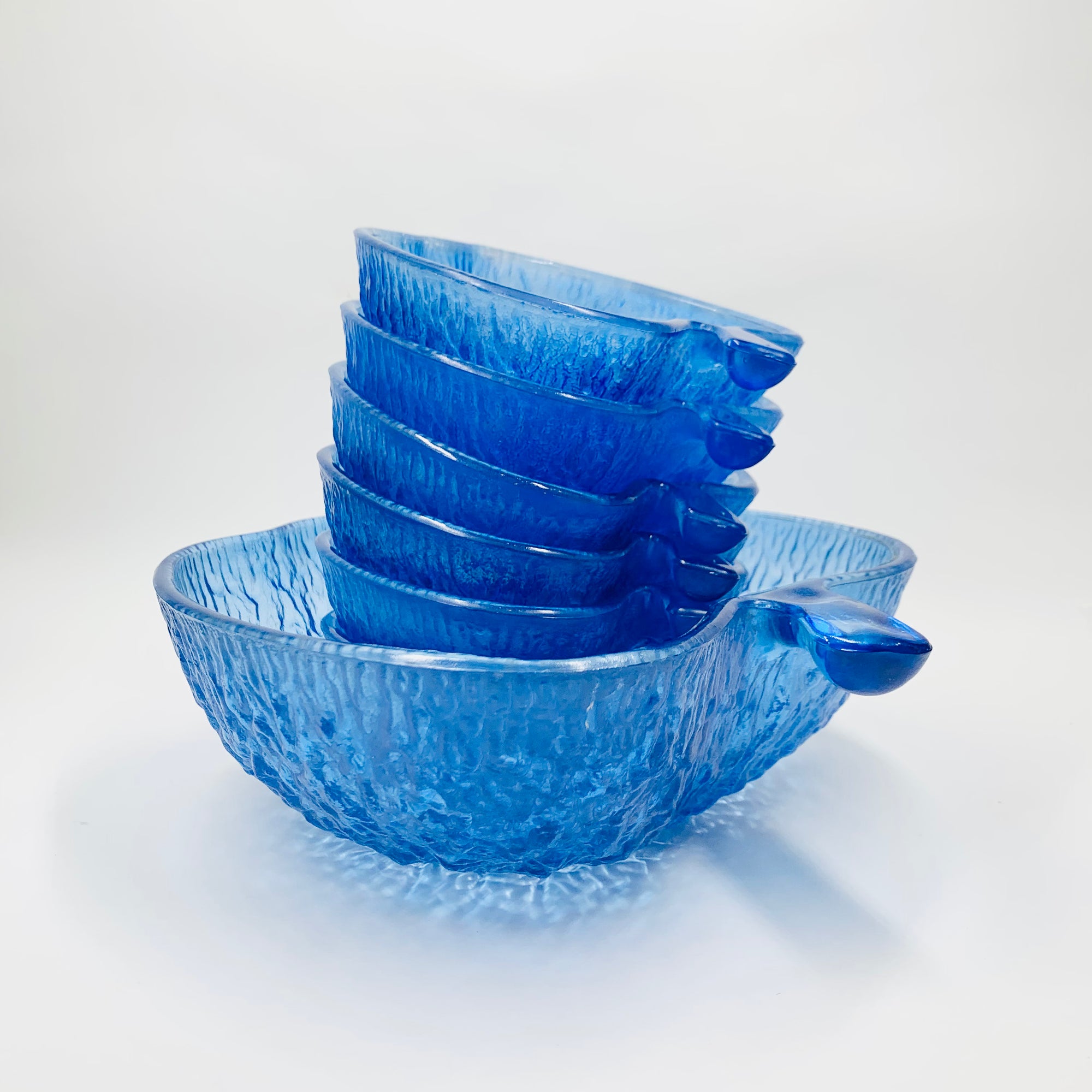Retro apple shaped blue ice glass bowls
