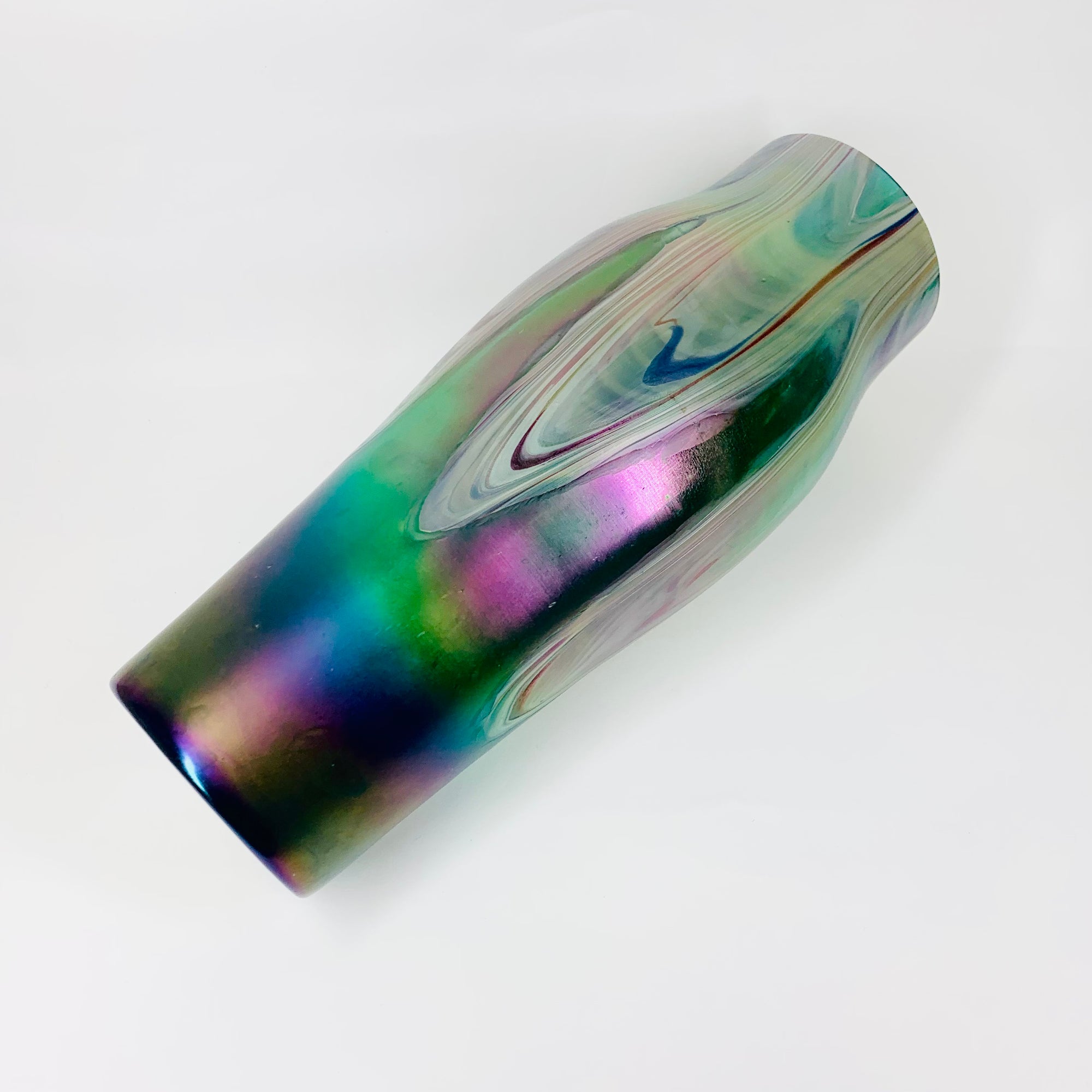 Antique Art Nouveau Kralik hand made peacock iridescent feather glass vase