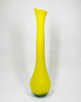 Rare 1970s tall hand made Japanese yellow & green cased glass swung vase
