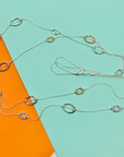 Vintage two tone silver plated double strands string necklace with circular loops