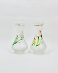 1970s hand painted satin glass posy vase with floral motif