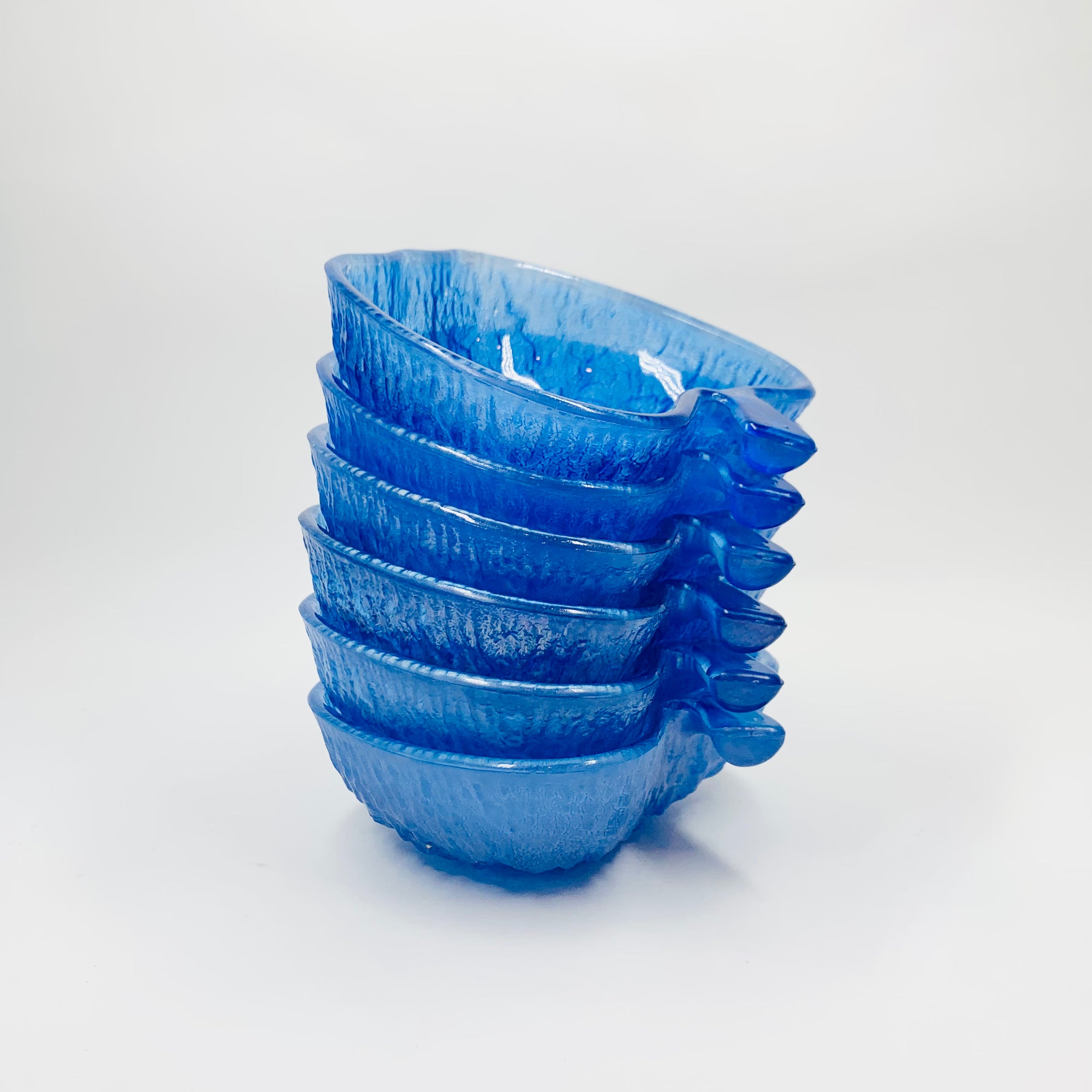 Retro apple shaped blue ice glass bowls
