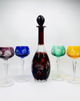 Extremely rare antique cut cameo Hock harlequin crystal wine glasses starburst pattern