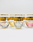 Extremely rare 1940s harlequin 24K gold gilded iridescent lustreware glass water tumblers