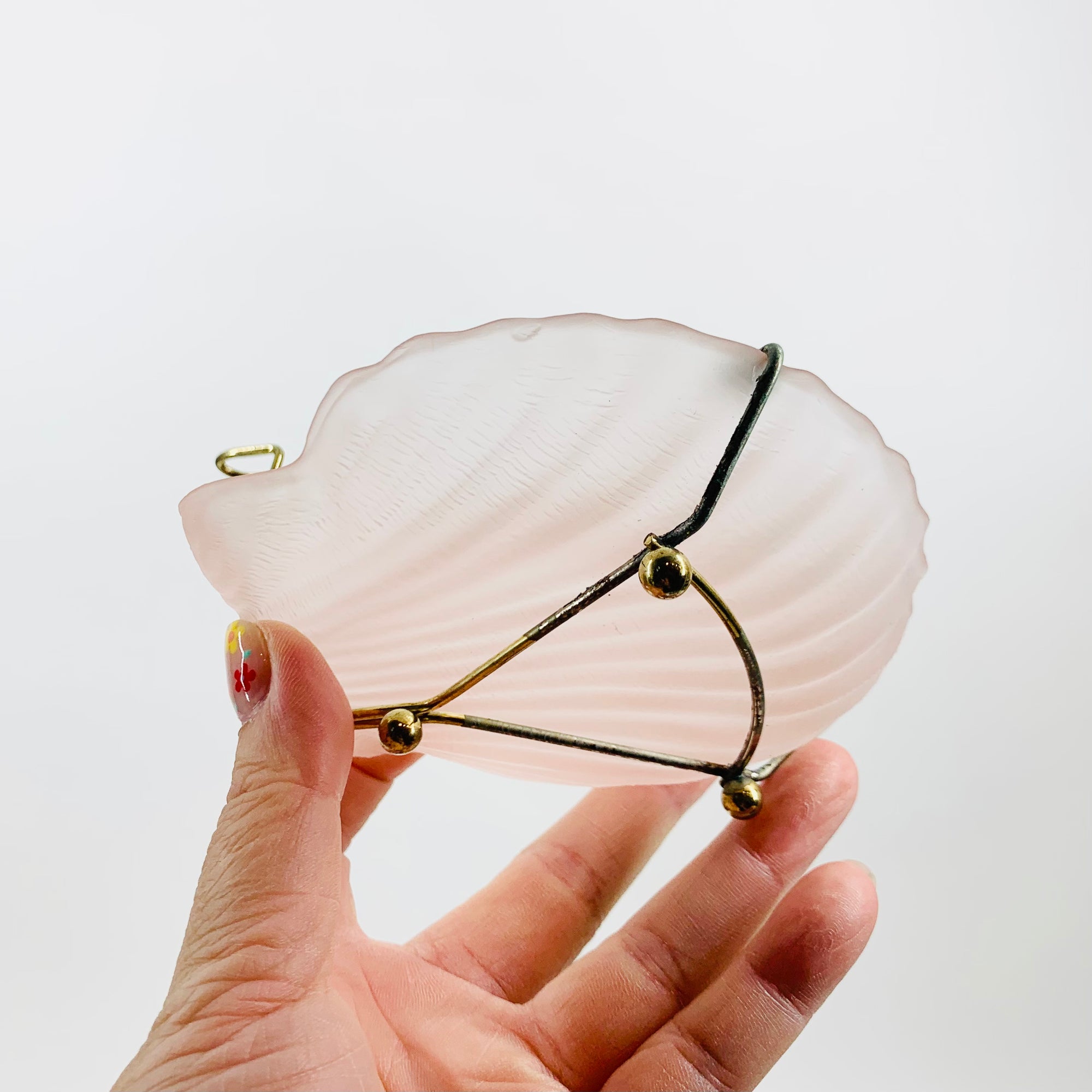 Extremely rare antique Art Deco pink satin glass shell pin dish