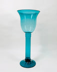 Vintage turquoise glass footed vase/candle holder