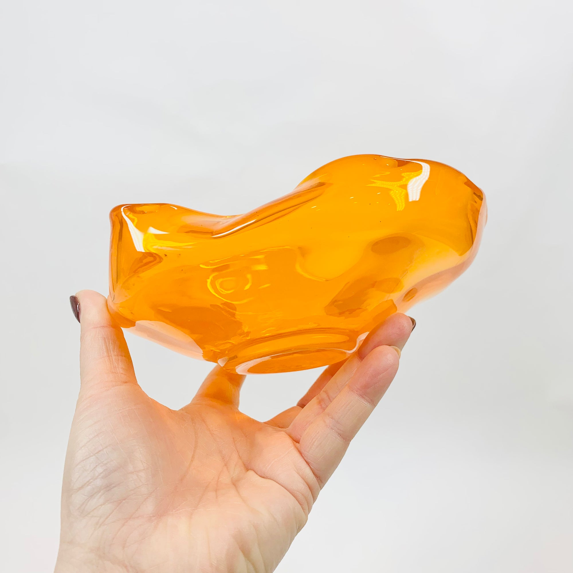 1970s JAPANESE MANDARIN ORANGE GLASS PINCHED BOWL