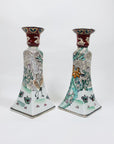 Extremely rare antique pair of Chinese hand painted porcelain candle holders