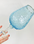 Midcentury Italian dimpled blue glass brandy balloon vase with clear stem